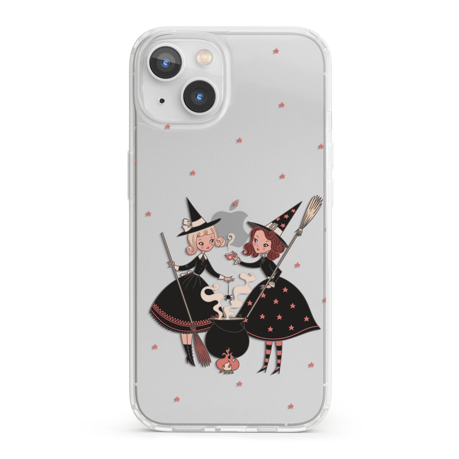 Cartoon Witch Girls iPhone 13 Clear Bumper Case