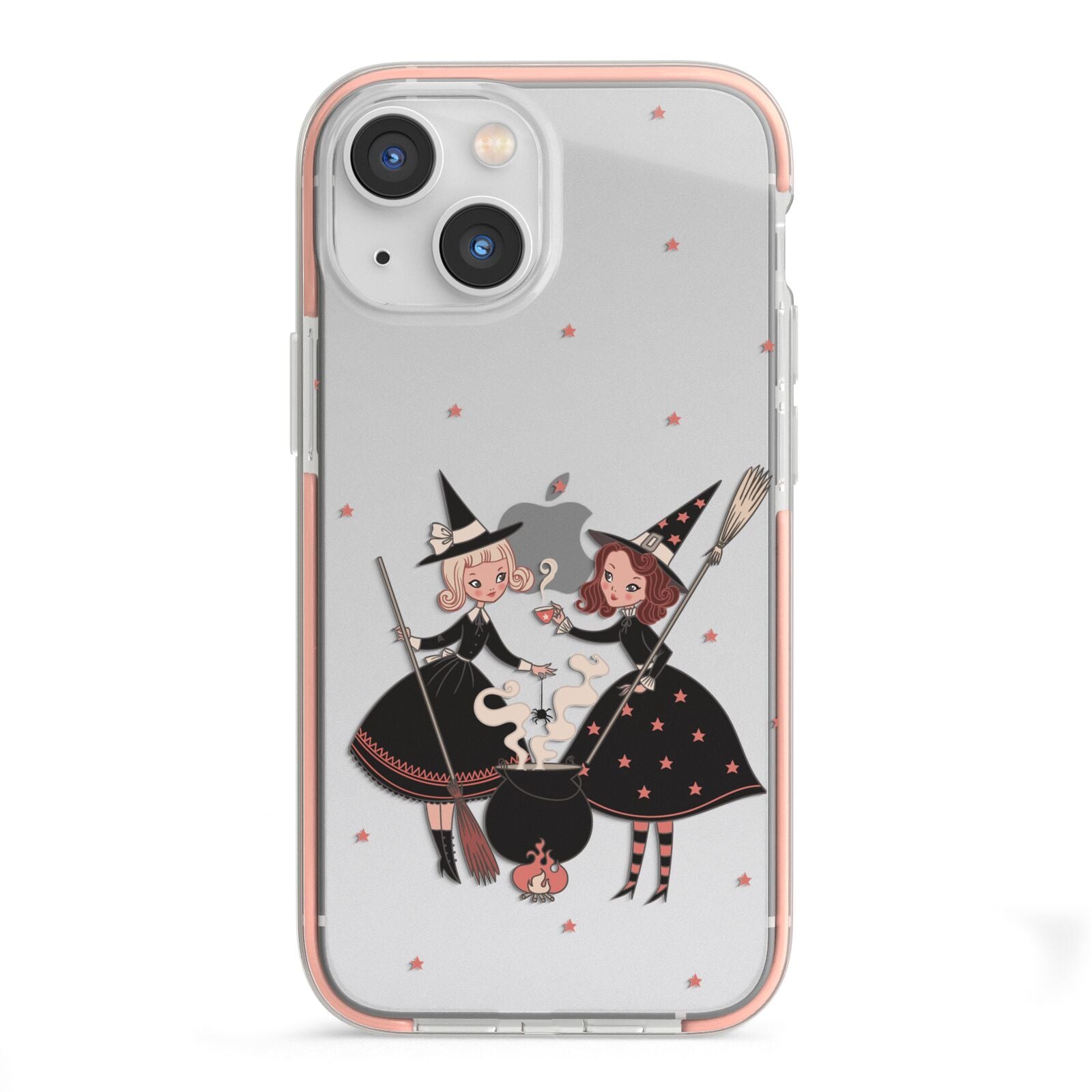 Cartoon Witch Girls iPhone 13 Mini TPU Impact Case with Pink Edges