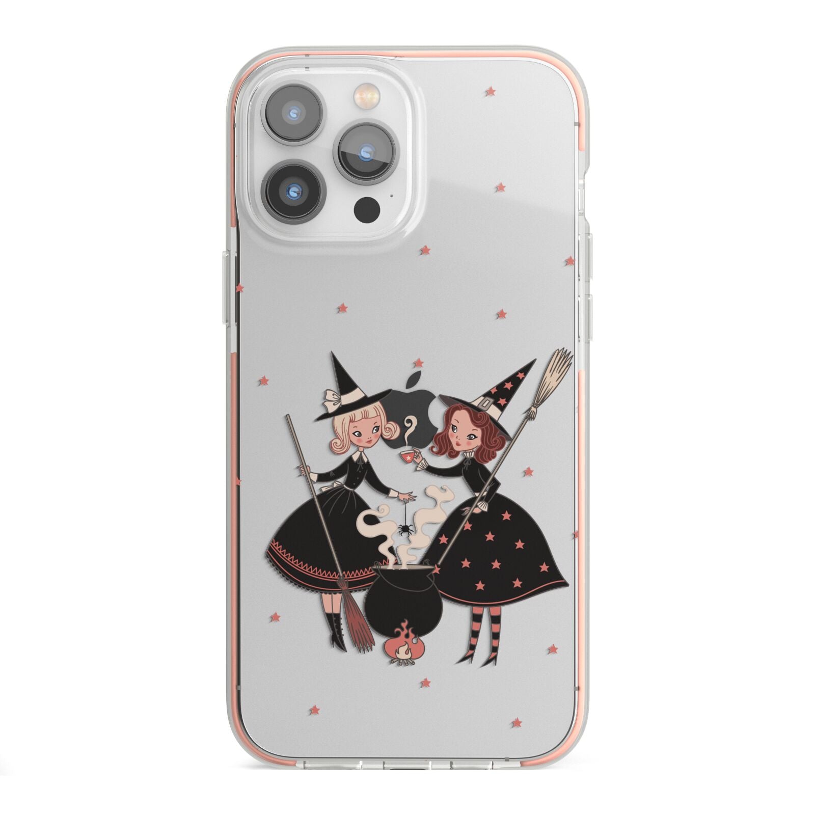 Cartoon Witch Girls iPhone 13 Pro Max TPU Impact Case with Pink Edges