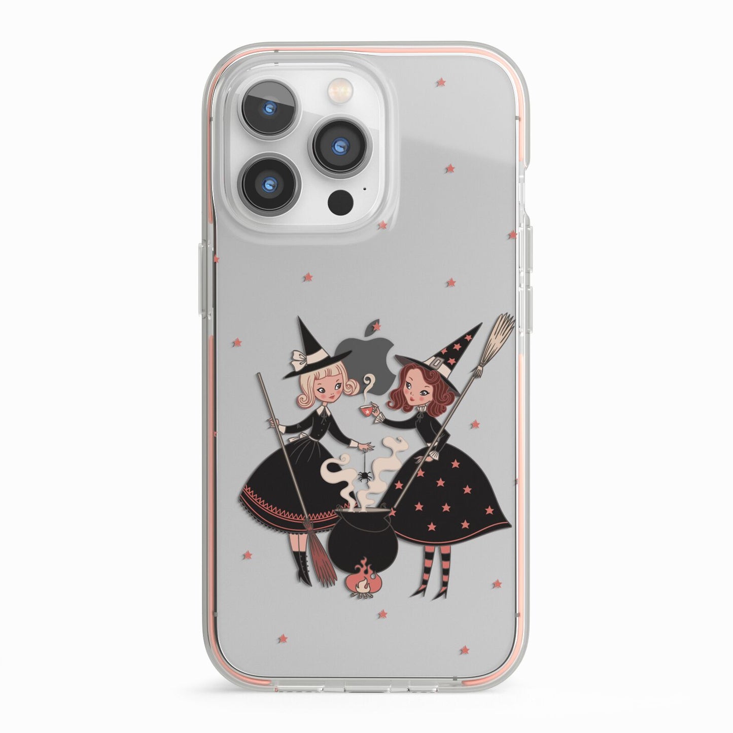 Cartoon Witch Girls iPhone 13 Pro TPU Impact Case with Pink Edges