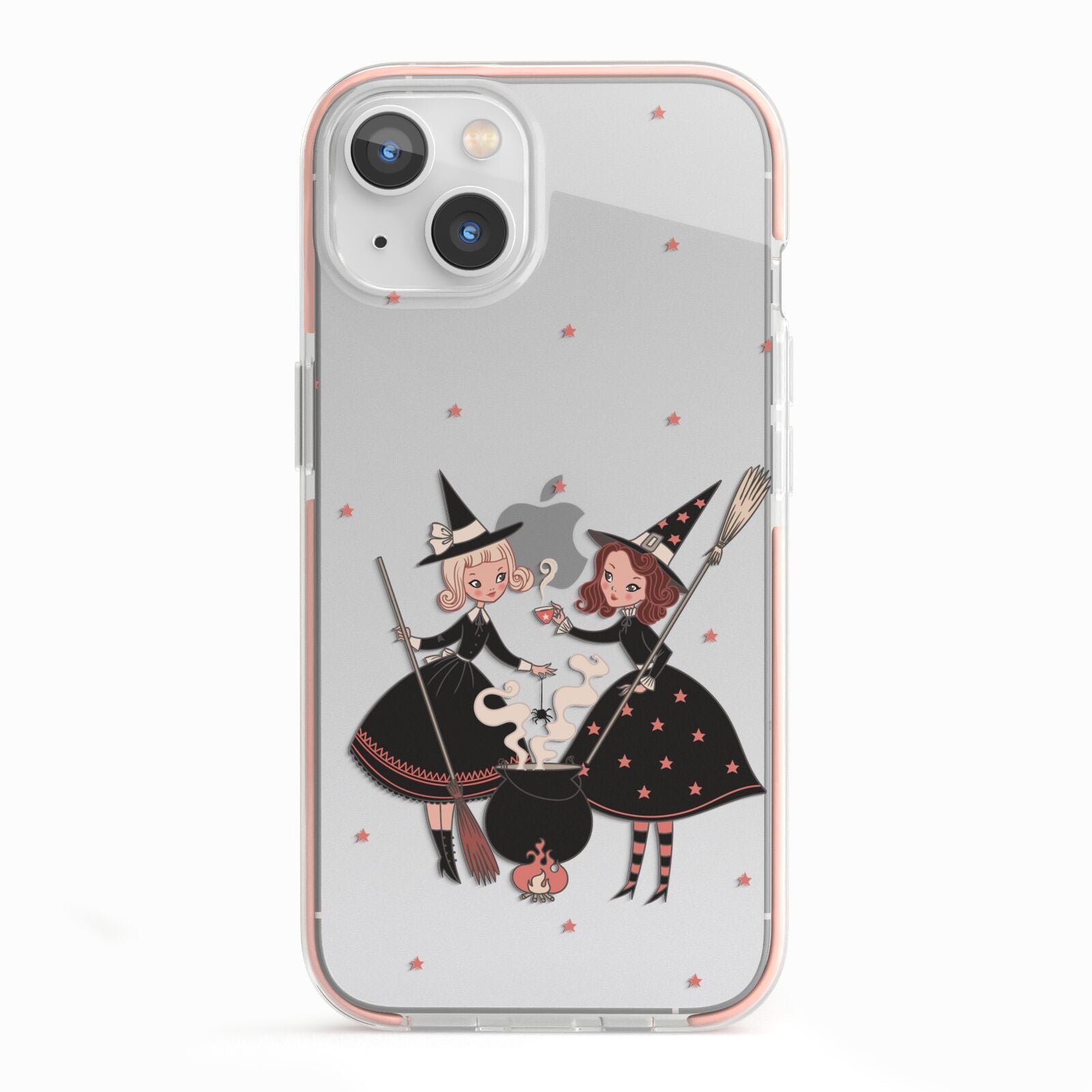 Cartoon Witch Girls iPhone 13 TPU Impact Case with Pink Edges