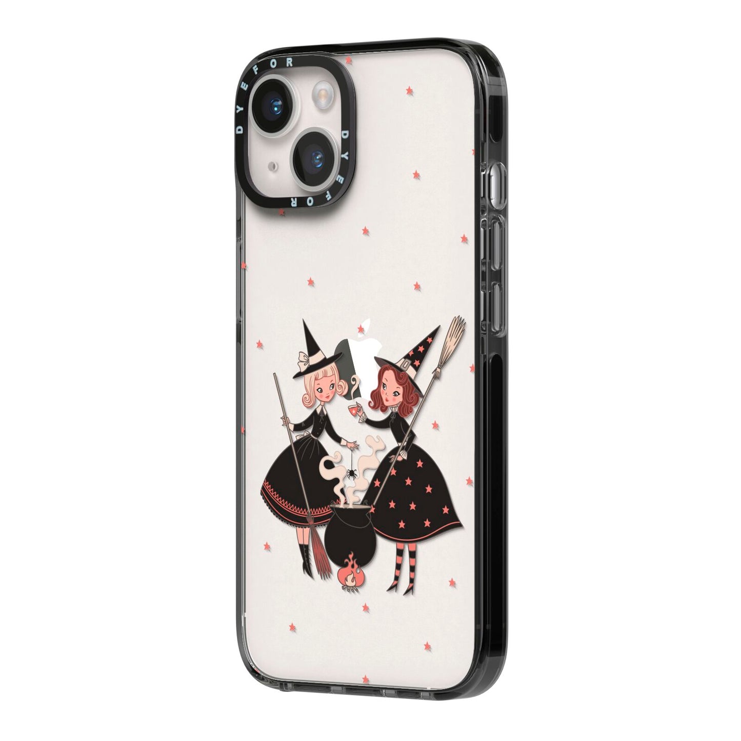 Cartoon Witch Girls iPhone 14 Black Impact Case Side Angle on Silver phone
