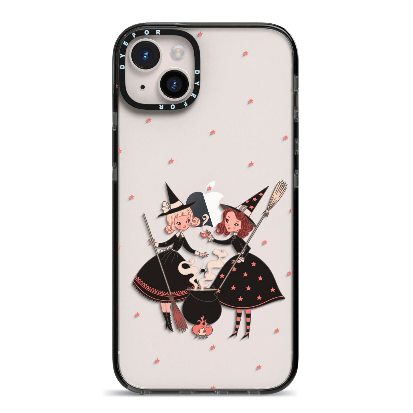 Cartoon Witch Girls iPhone 14 Plus Black Impact Case on Silver phone