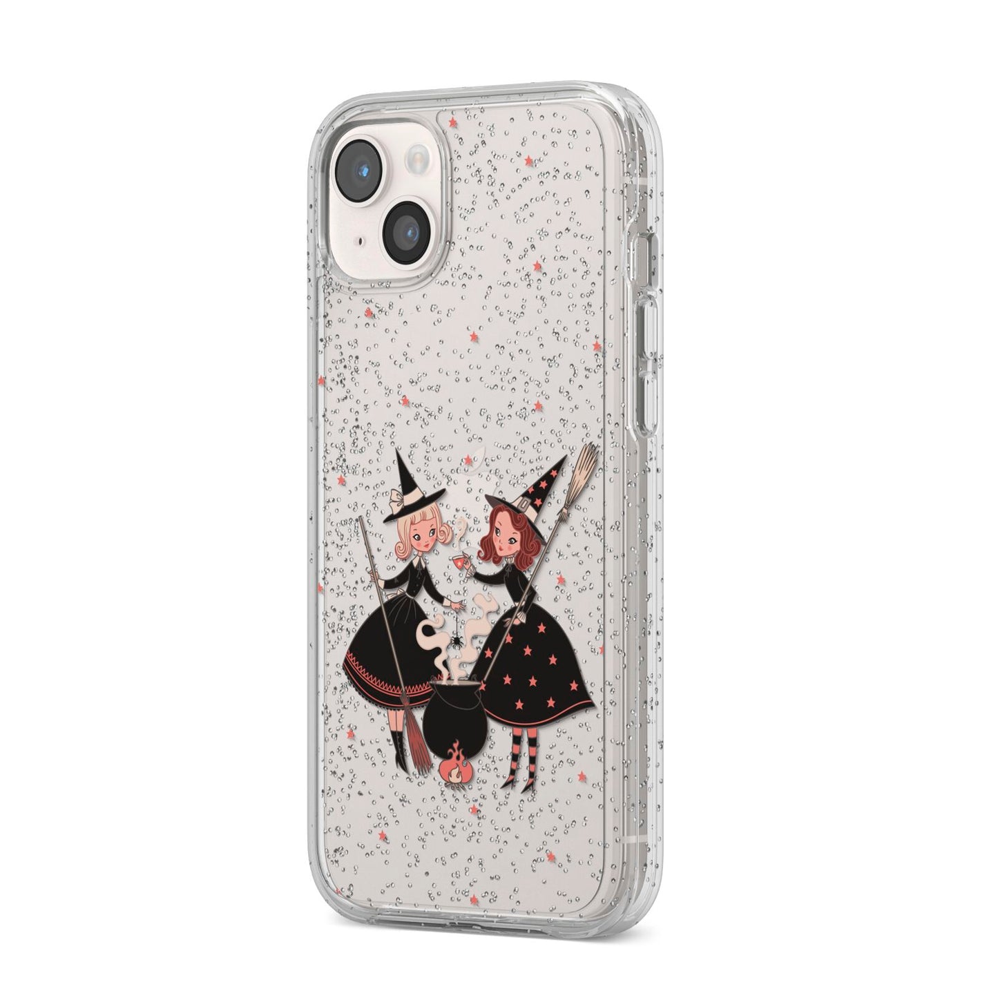 Cartoon Witch Girls iPhone 14 Plus Glitter Tough Case Starlight Angled Image