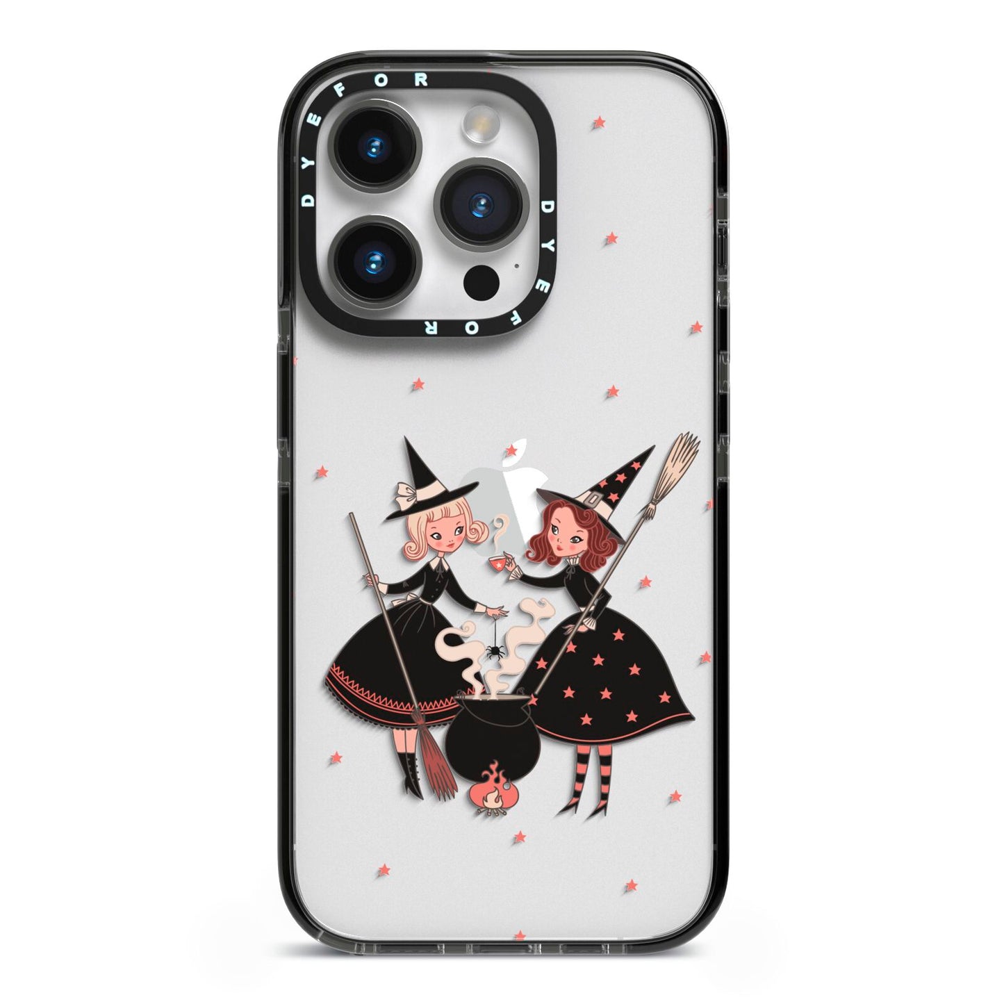 Cartoon Witch Girls iPhone 14 Pro Black Impact Case on Silver phone