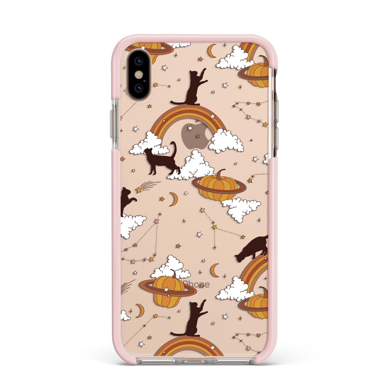 Cat Constellation Apple iPhone Xs Max Impact Case Pink Edge on Gold Phone