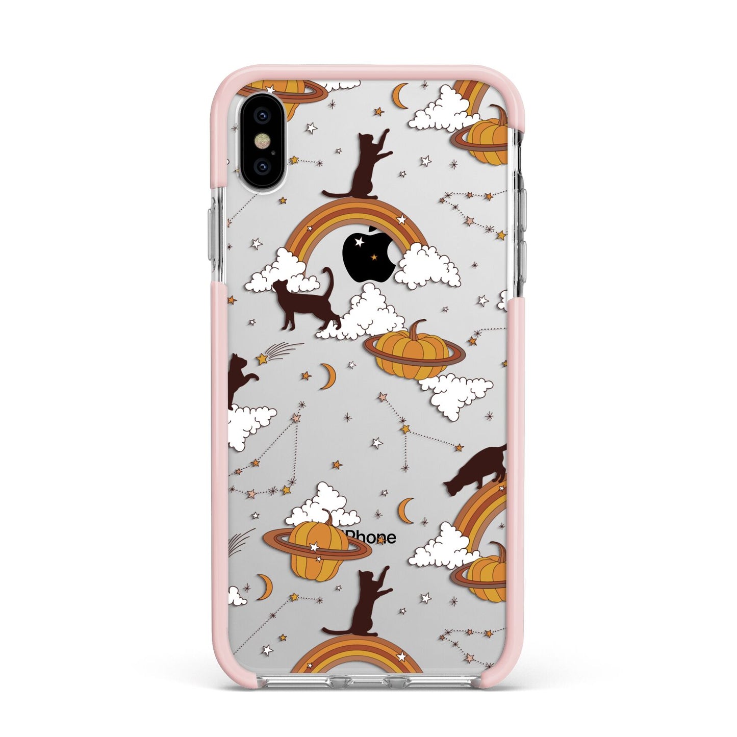 Cat Constellation Apple iPhone Xs Max Impact Case Pink Edge on Silver Phone