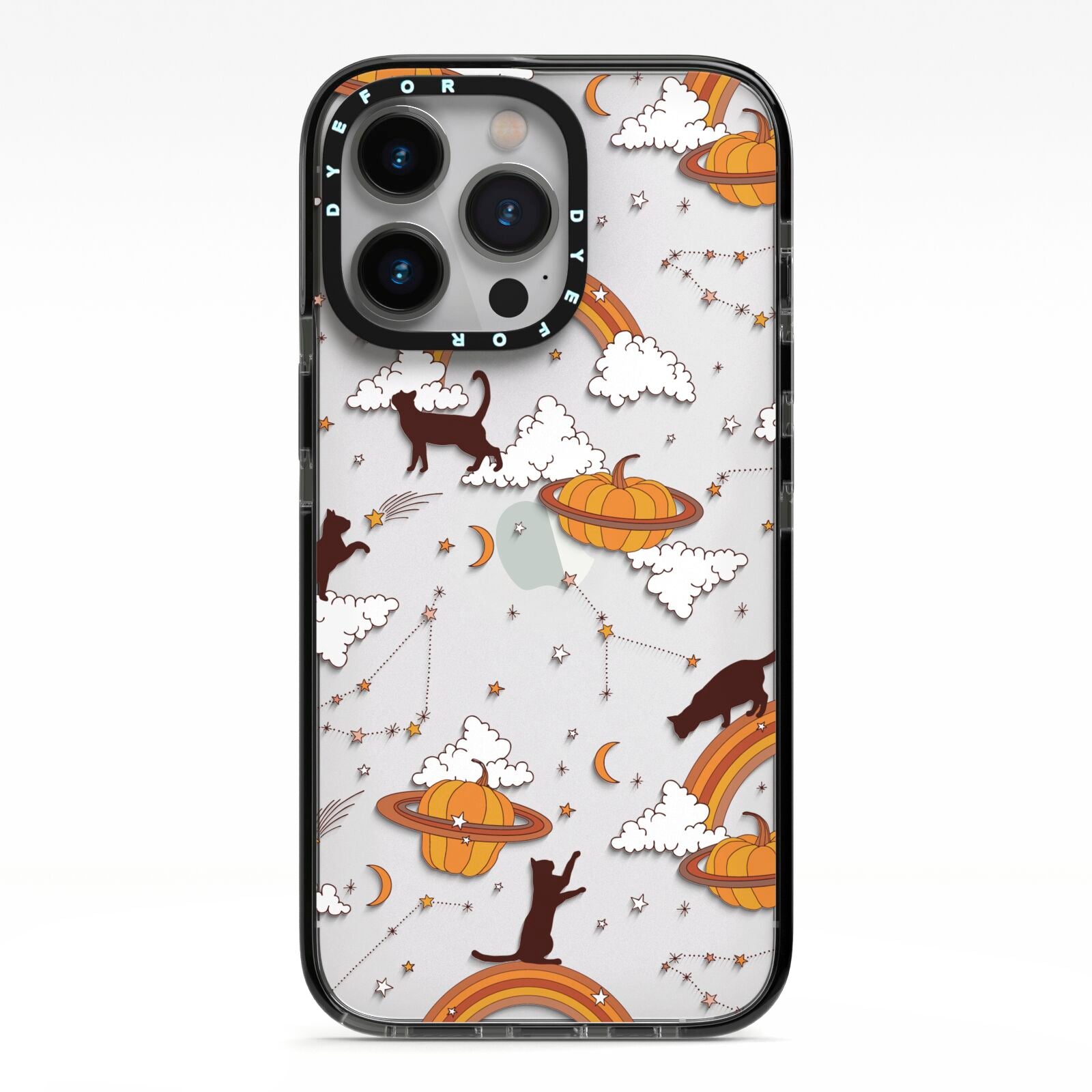 Cat Constellation iPhone 13 Pro Black Impact Case on Silver phone