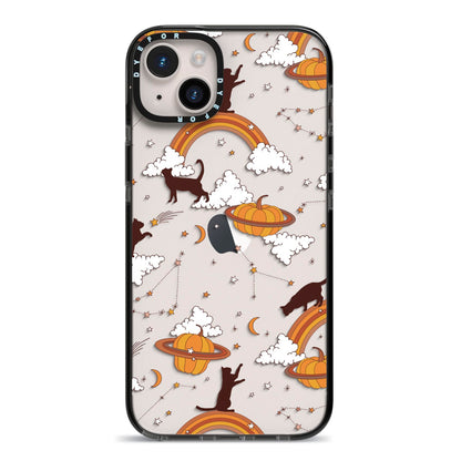 Cat Constellation iPhone 14 Plus Black Impact Case on Silver phone