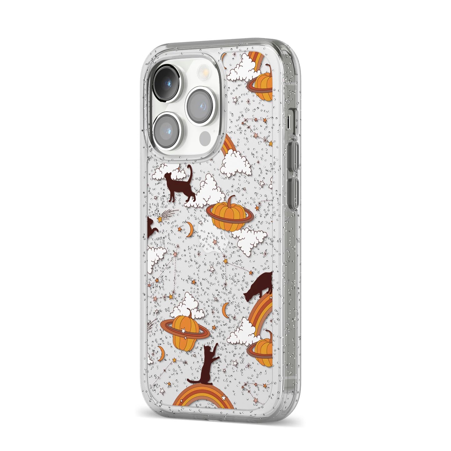 Cat Constellation iPhone 14 Pro Glitter Tough Case Silver Angled Image