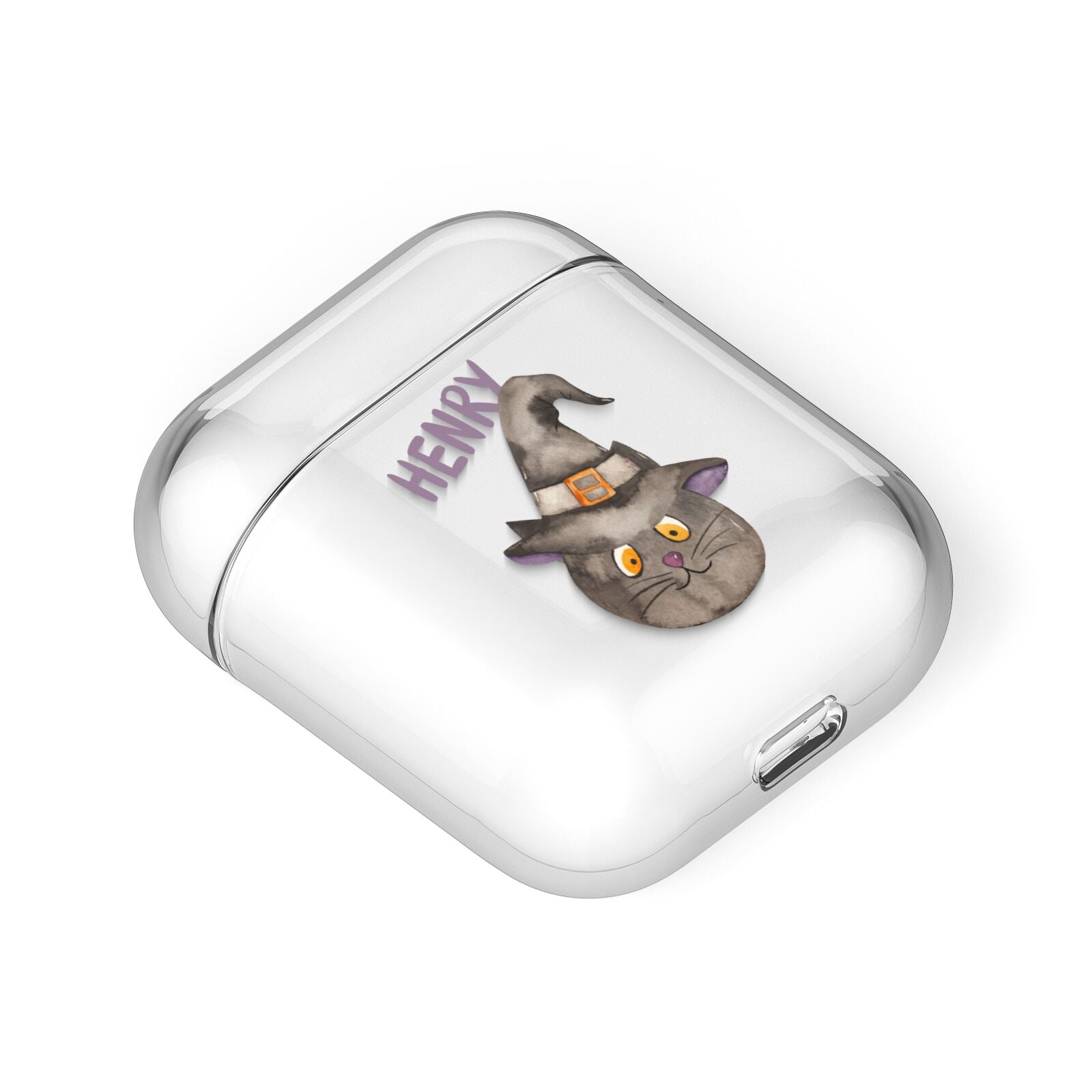 Cat in Witches Hat Custom AirPods Case Laid Flat