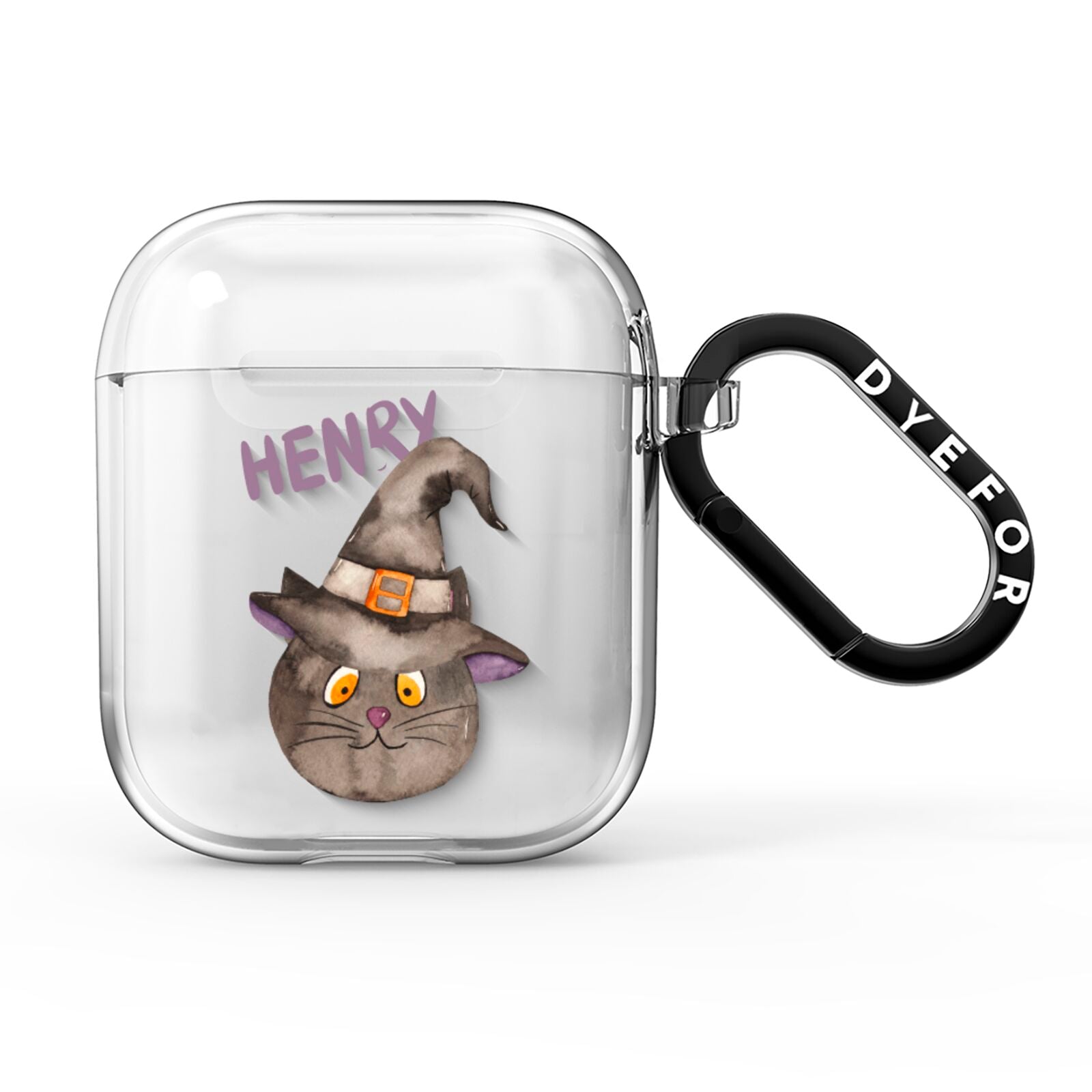 Cat in Witches Hat Custom AirPods Clear Case