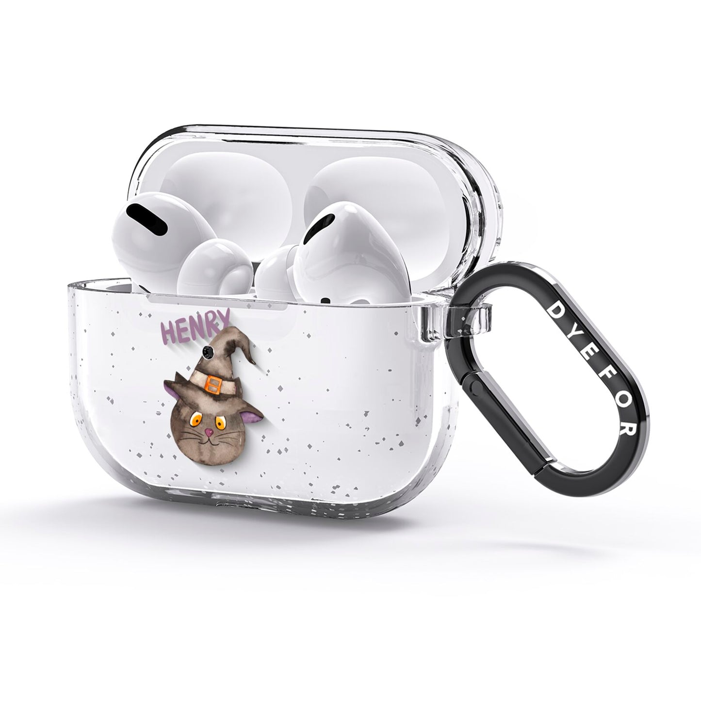 Cat in Witches Hat Custom AirPods Glitter Case 3rd Gen Side Image