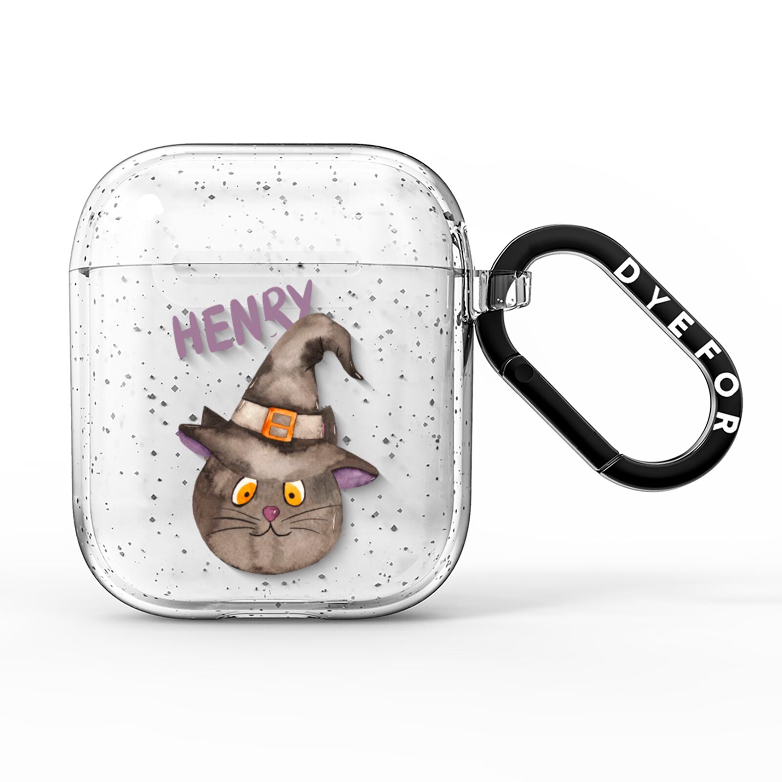 Cat in Witches Hat Custom AirPods Glitter Case