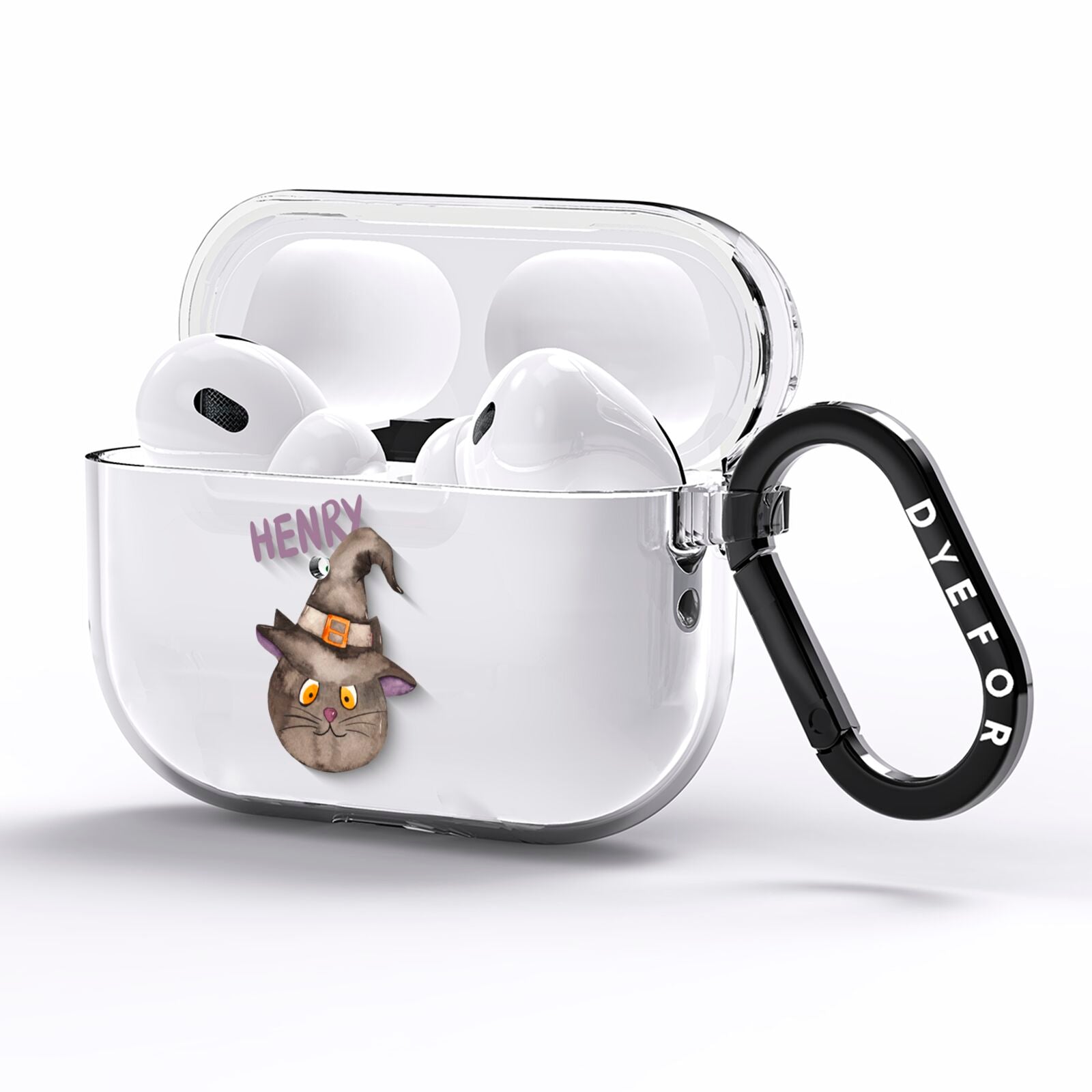 Cat in Witches Hat Custom AirPods Pro Clear Case Side Image