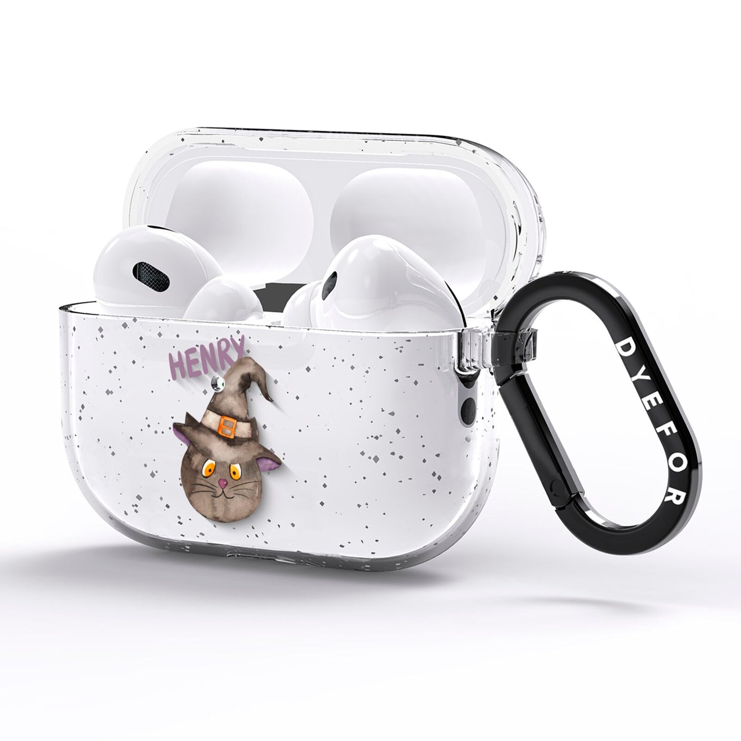 Cat in Witches Hat Custom AirPods Pro Glitter Case Side Image