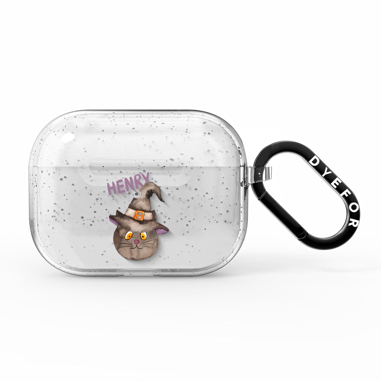 Cat in Witches Hat Custom AirPods Pro Glitter Case
