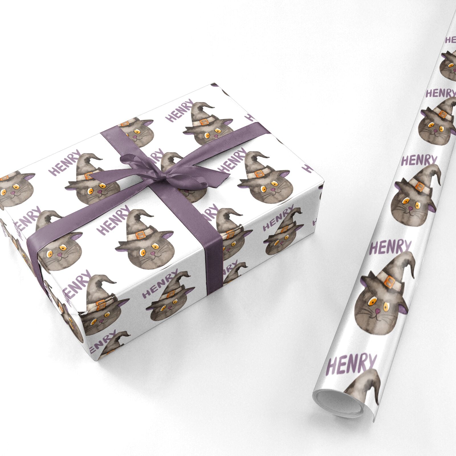 Cat in Witches Hat Custom Personalised Wrapping Paper