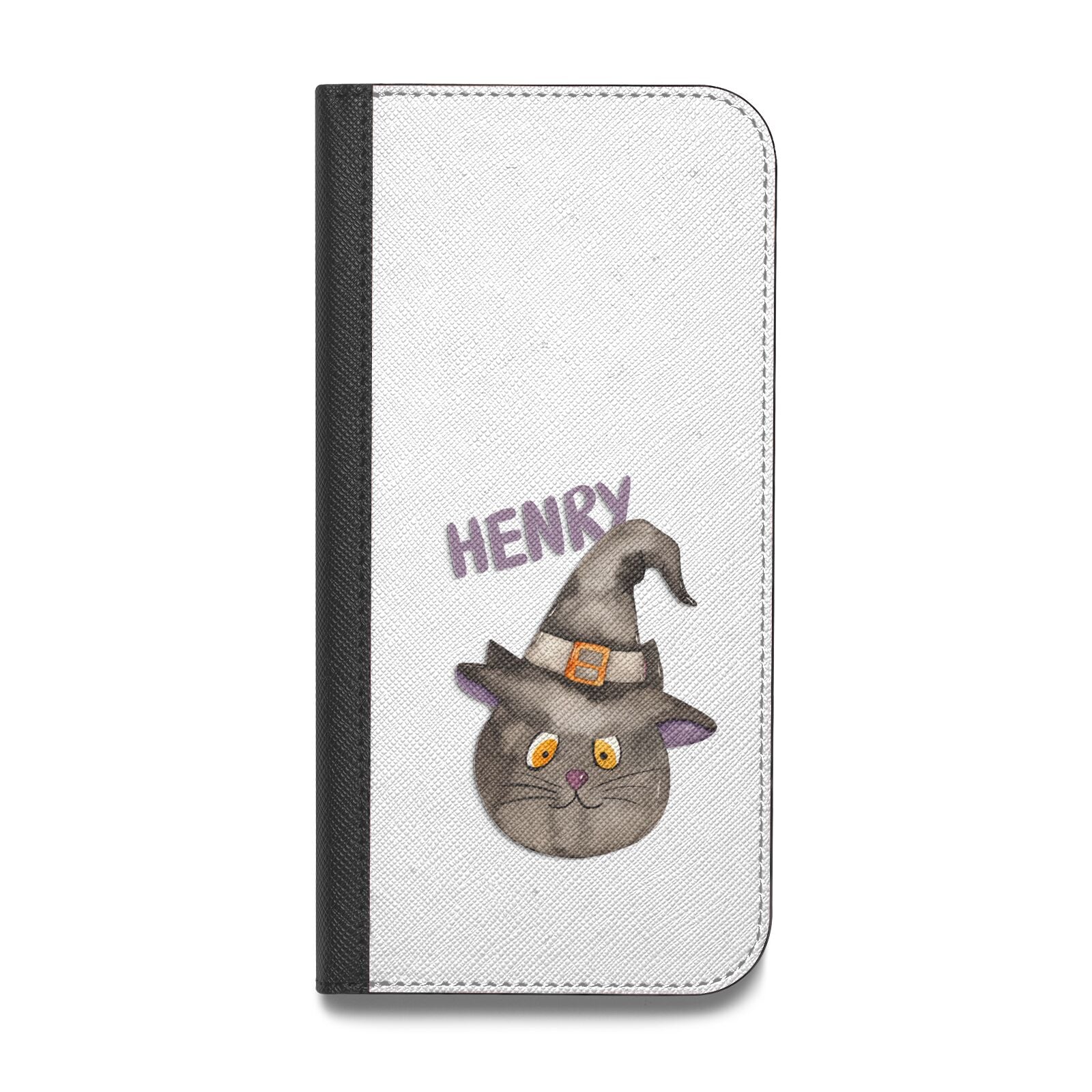 Cat in Witches Hat Custom Vegan Leather Flip iPhone Case