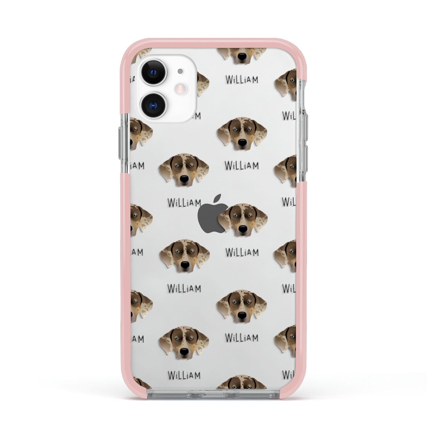 Catahoula Leopard Dog Icon with Name Apple iPhone 11 in White with Pink Impact Case
