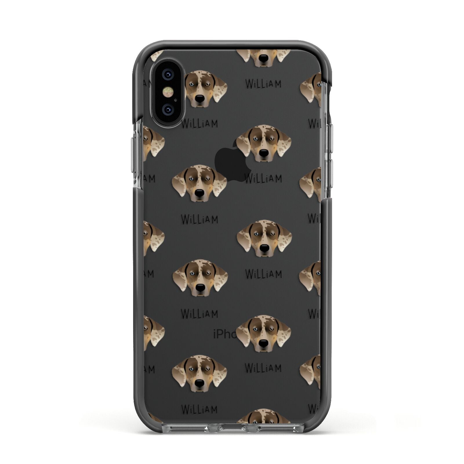Catahoula Leopard Dog Icon with Name Apple iPhone Xs Impact Case Black Edge on Black Phone