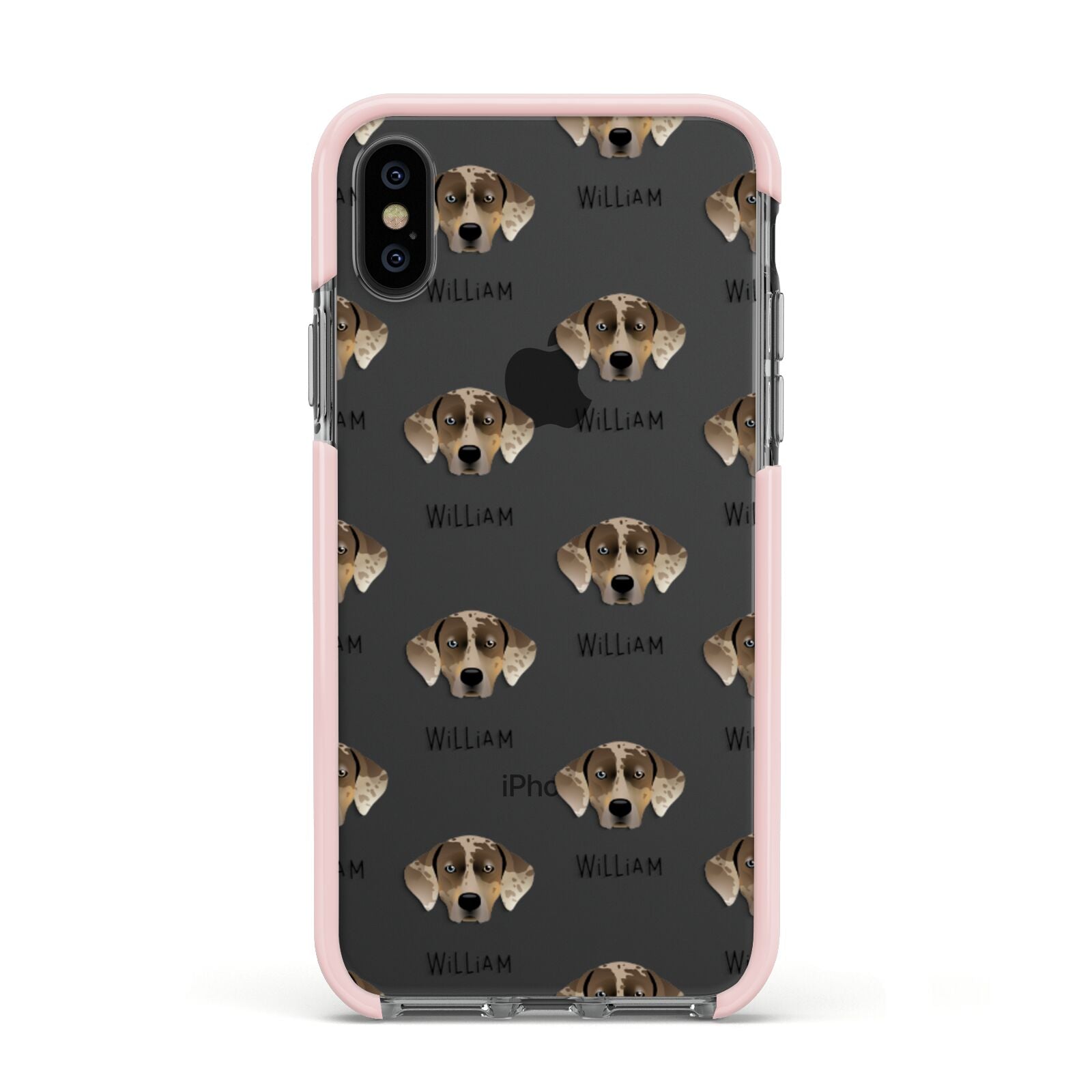 Catahoula Leopard Dog Icon with Name Apple iPhone Xs Impact Case Pink Edge on Black Phone