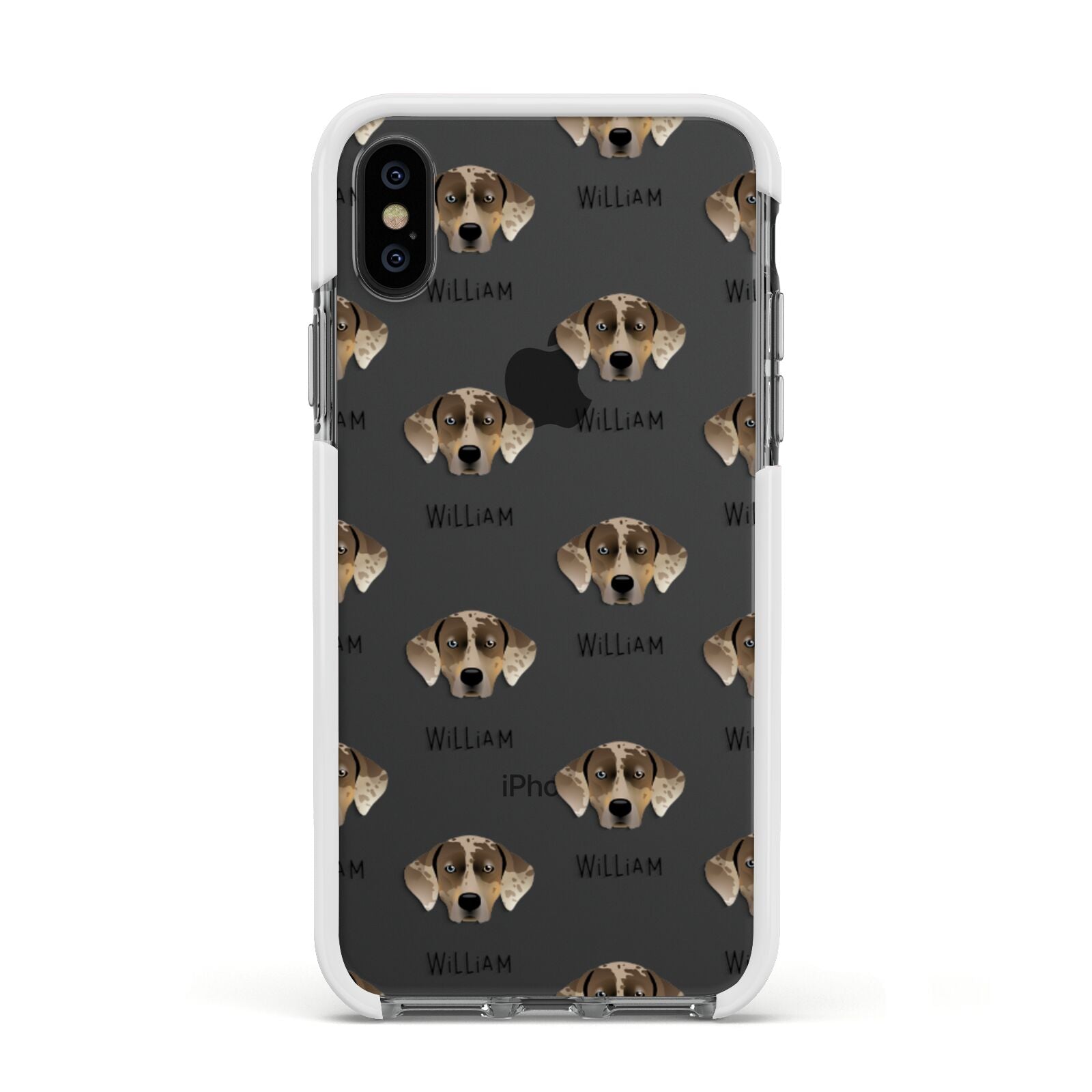 Catahoula Leopard Dog Icon with Name Apple iPhone Xs Impact Case White Edge on Black Phone