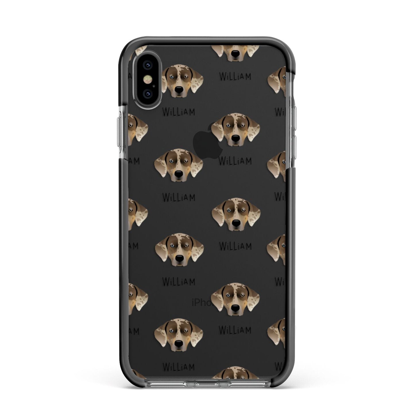 Catahoula Leopard Dog Icon with Name Apple iPhone Xs Max Impact Case Black Edge on Black Phone
