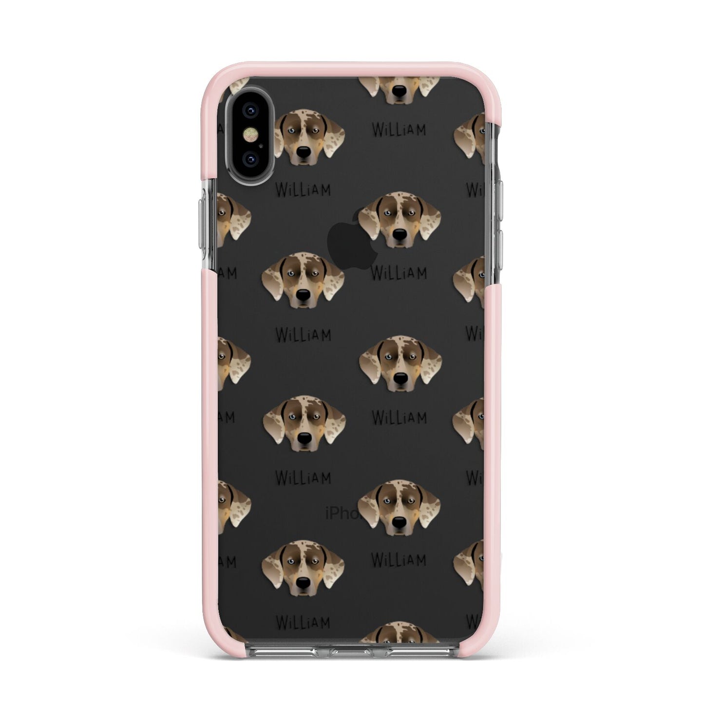 Catahoula Leopard Dog Icon with Name Apple iPhone Xs Max Impact Case Pink Edge on Black Phone