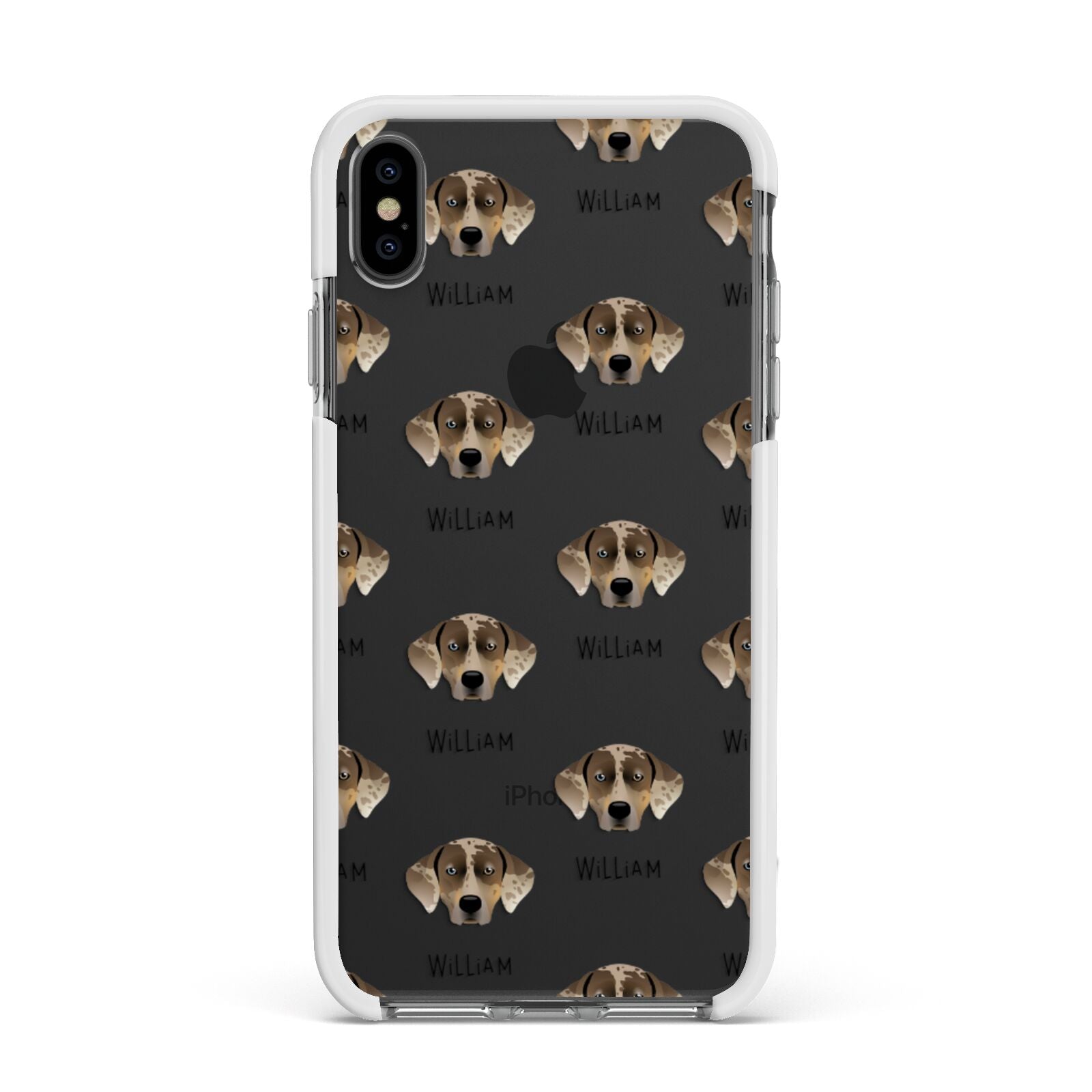 Catahoula Leopard Dog Icon with Name Apple iPhone Xs Max Impact Case White Edge on Black Phone