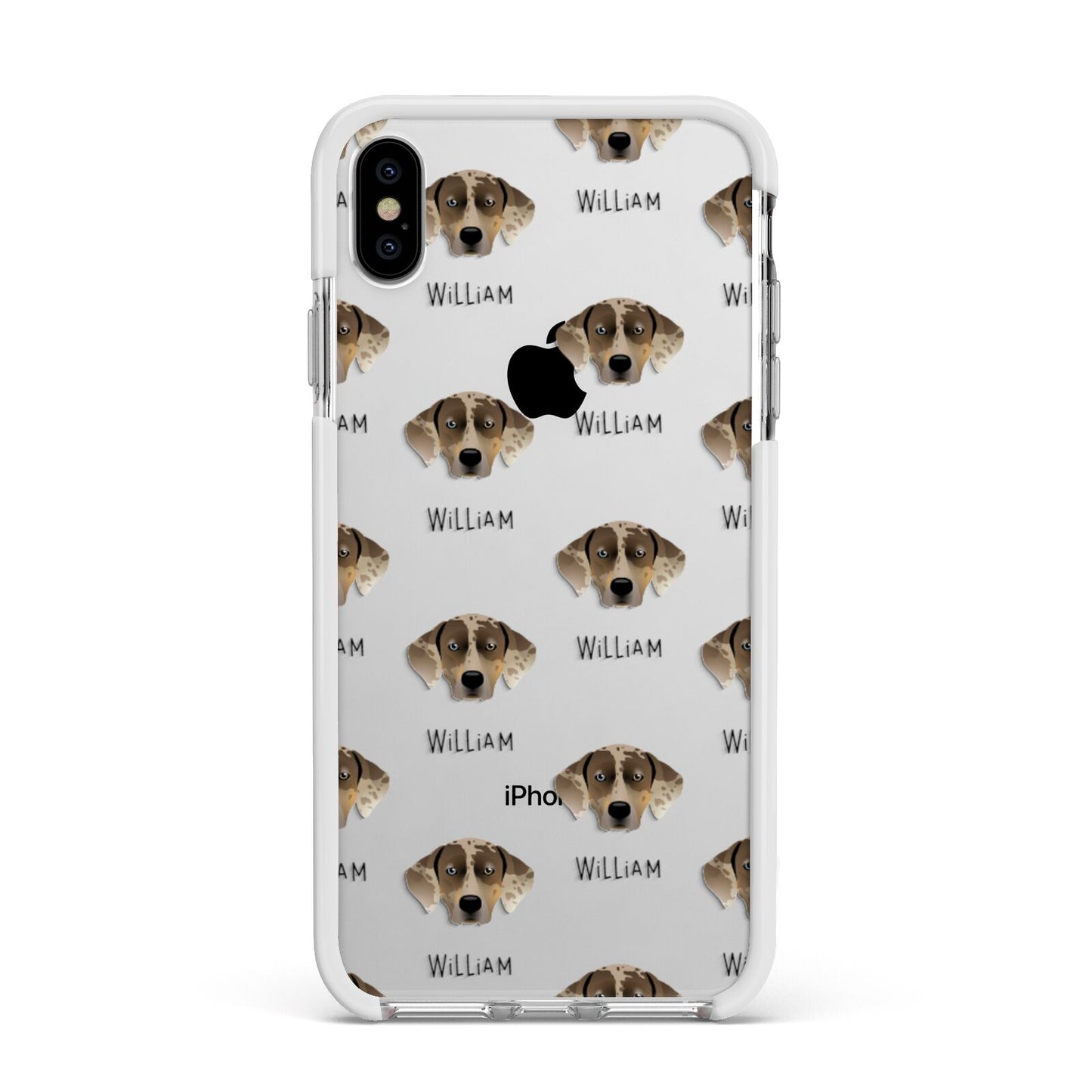 Catahoula Leopard Dog Icon with Name Apple iPhone Xs Max Impact Case White Edge on Silver Phone