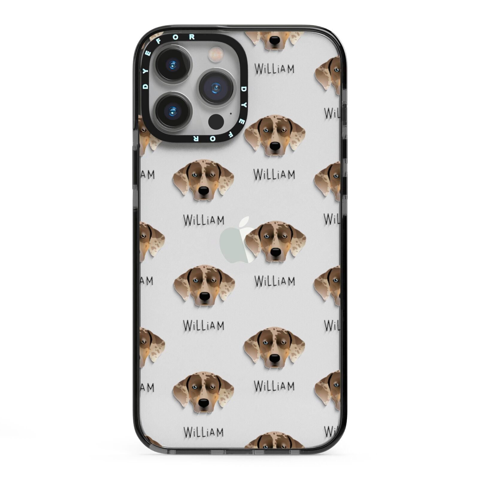 Catahoula Leopard Dog Icon with Name iPhone 13 Pro Max Black Impact Case on Silver phone