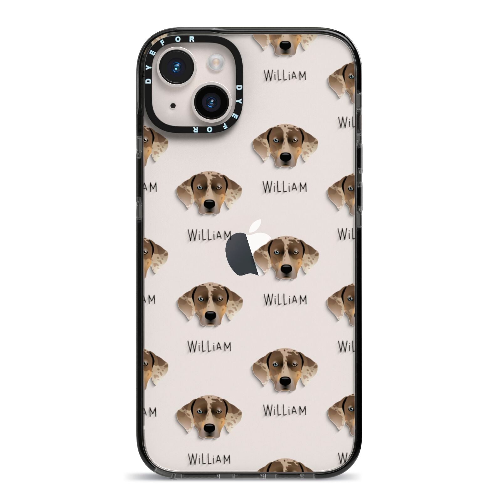 Catahoula Leopard Dog Icon with Name iPhone 14 Plus Black Impact Case on Silver phone