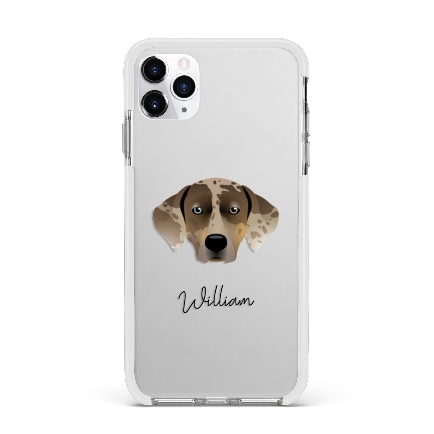 Catahoula Leopard Dog Personalised Apple iPhone 11 Pro Max in Silver with White Impact Case