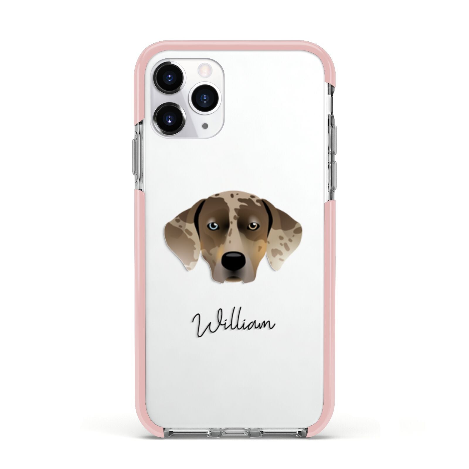 Catahoula Leopard Dog Personalised Apple iPhone 11 Pro in Silver with Pink Impact Case