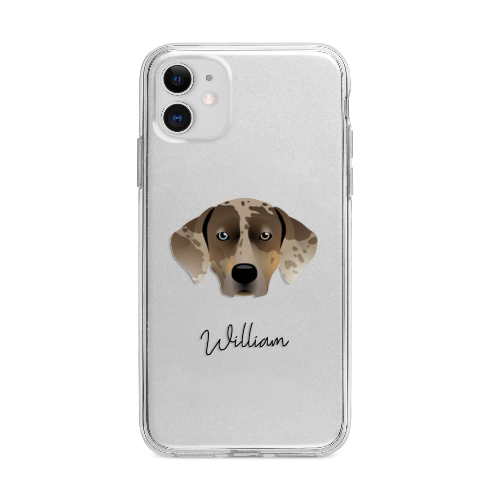Catahoula Leopard Dog Personalised Apple iPhone 11 in White with Bumper Case