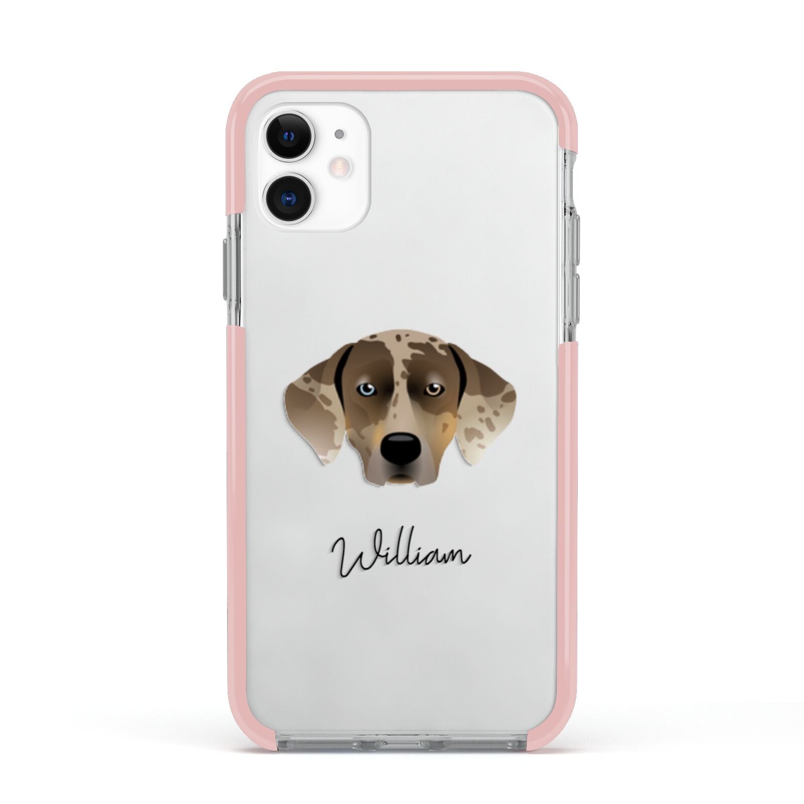Catahoula Leopard Dog Personalised Apple iPhone 11 in White with Pink Impact Case