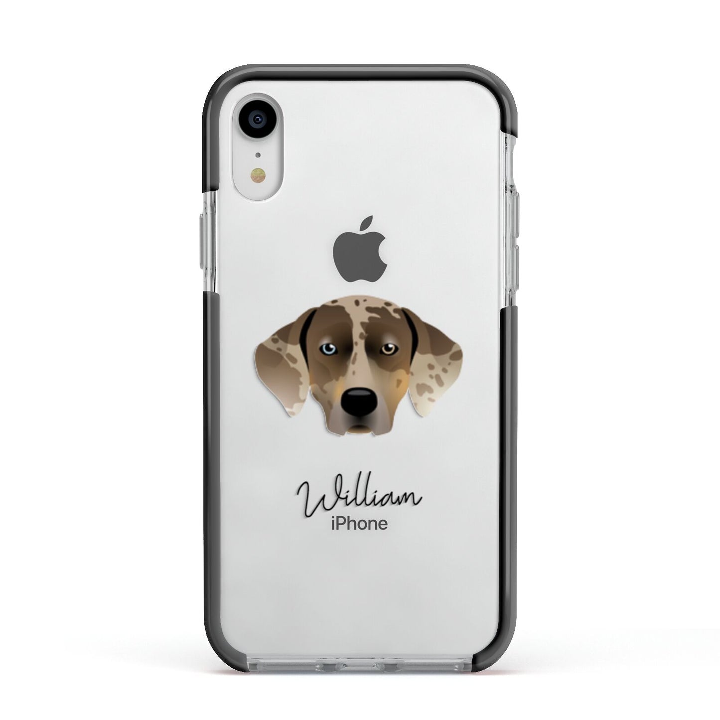 Catahoula Leopard Dog Personalised Apple iPhone XR Impact Case Black Edge on Silver Phone