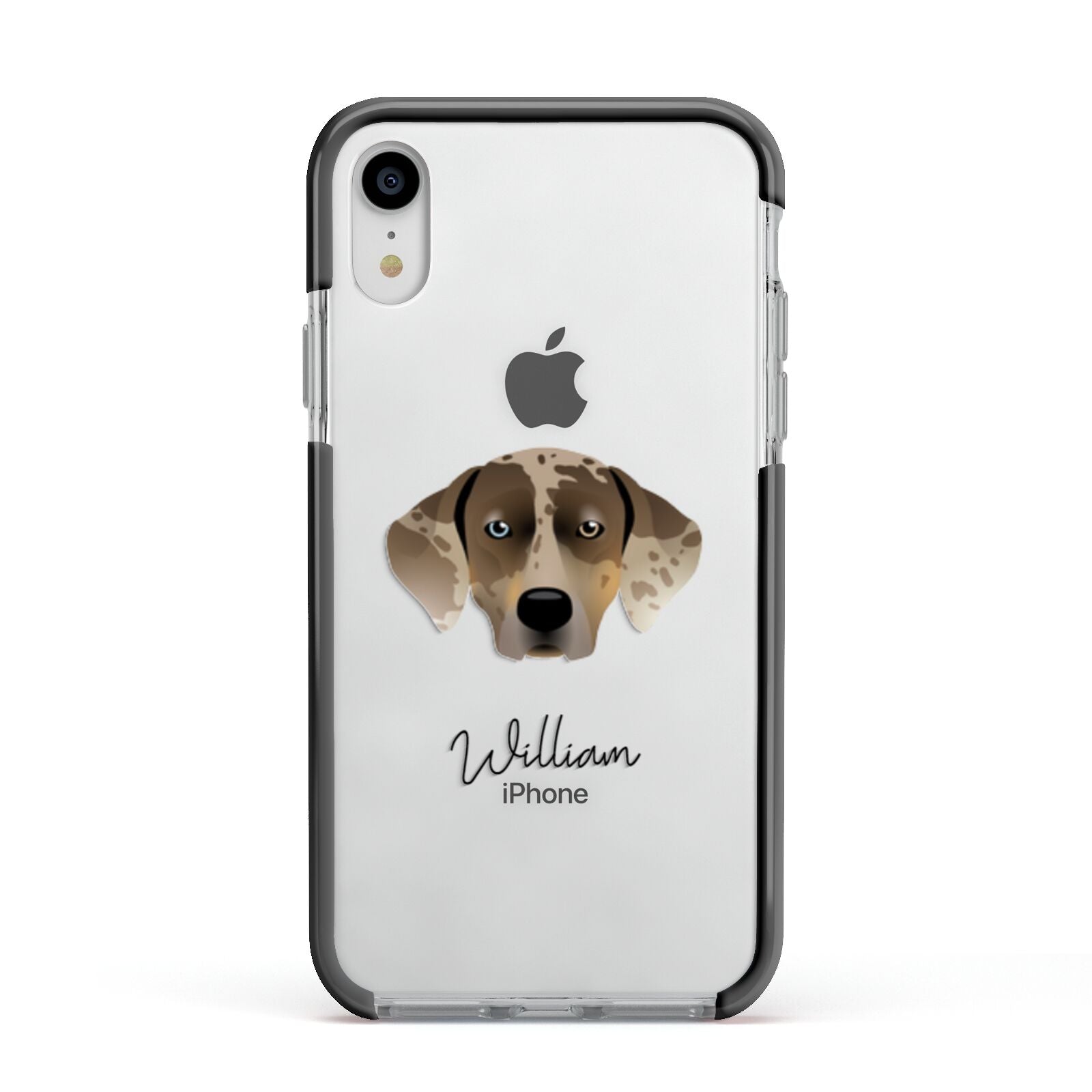 Catahoula Leopard Dog Personalised Apple iPhone XR Impact Case Black Edge on Silver Phone