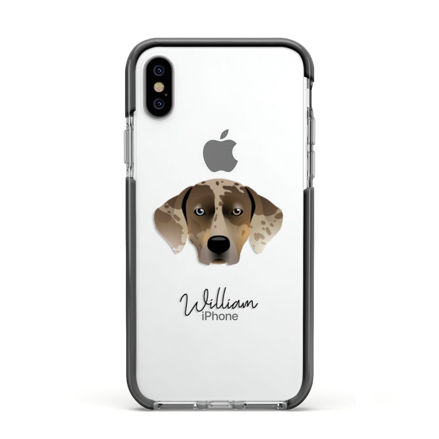 Catahoula Leopard Dog Personalised Apple iPhone Xs Impact Case Black Edge on Silver Phone