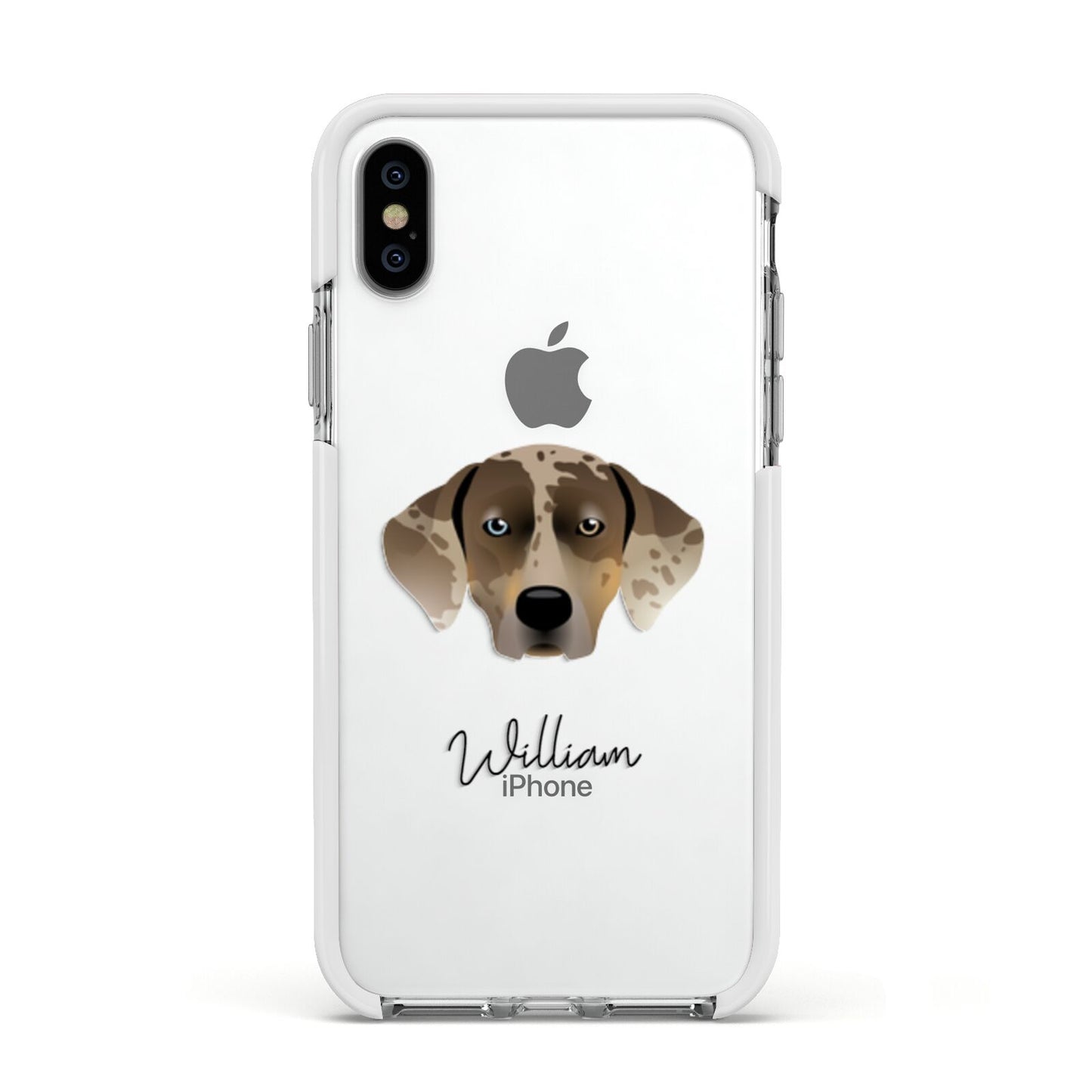 Catahoula Leopard Dog Personalised Apple iPhone Xs Impact Case White Edge on Silver Phone