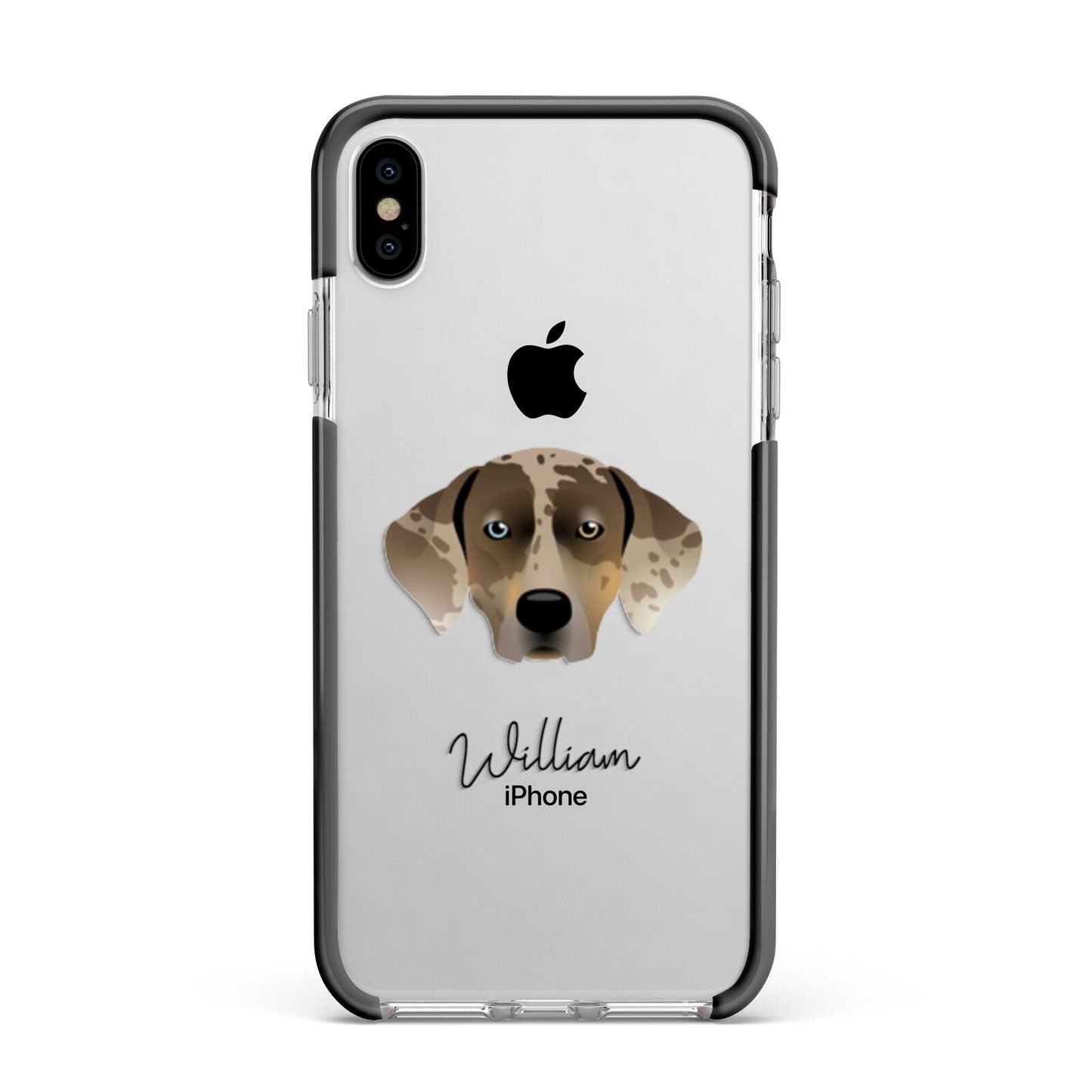 Catahoula Leopard Dog Personalised Apple iPhone Xs Max Impact Case Black Edge on Silver Phone