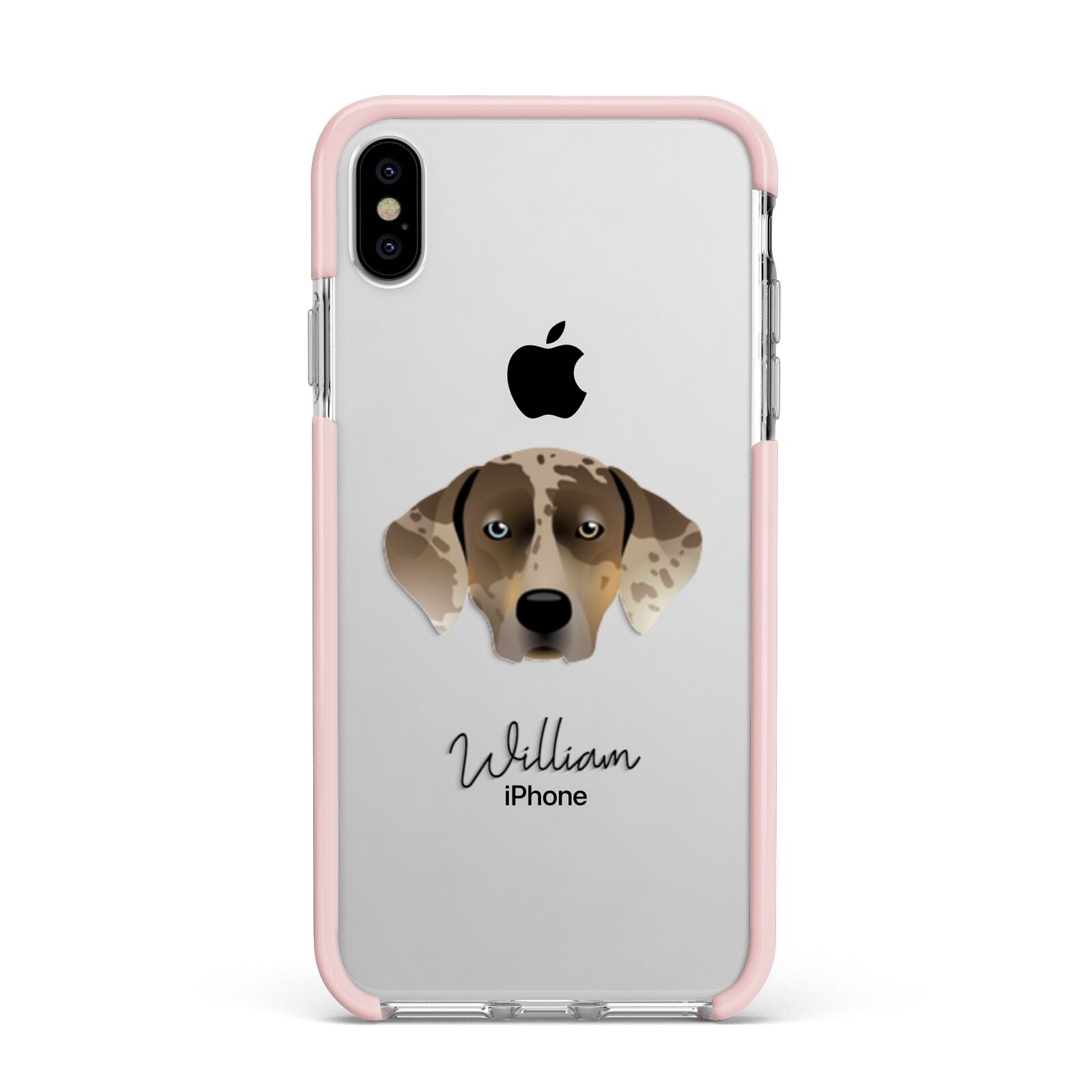 Catahoula Leopard Dog Personalised Apple iPhone Xs Max Impact Case Pink Edge on Silver Phone