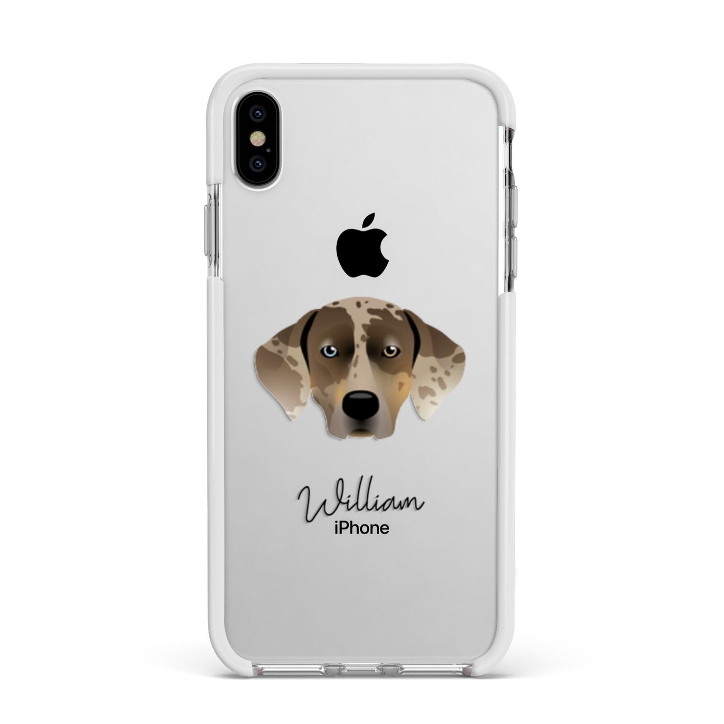 Catahoula Leopard Dog Personalised Apple iPhone Xs Max Impact Case White Edge on Silver Phone