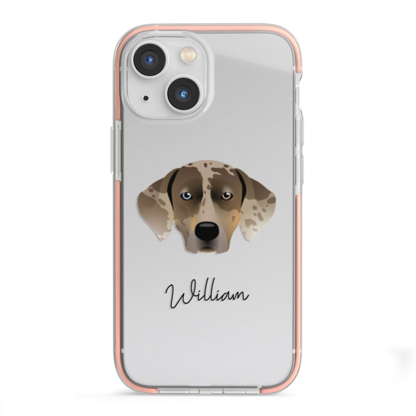 Catahoula Leopard Dog Personalised iPhone 13 Mini TPU Impact Case with Pink Edges
