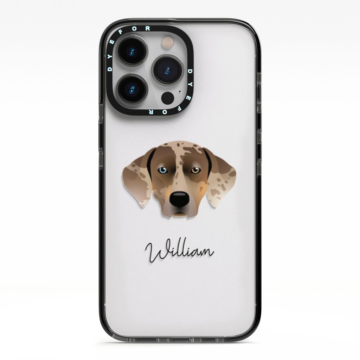 Catahoula Leopard Dog Personalised iPhone 13 Pro Black Impact Case on Silver phone