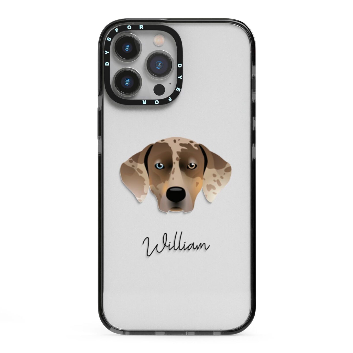 Catahoula Leopard Dog Personalised iPhone 13 Pro Max Black Impact Case on Silver phone