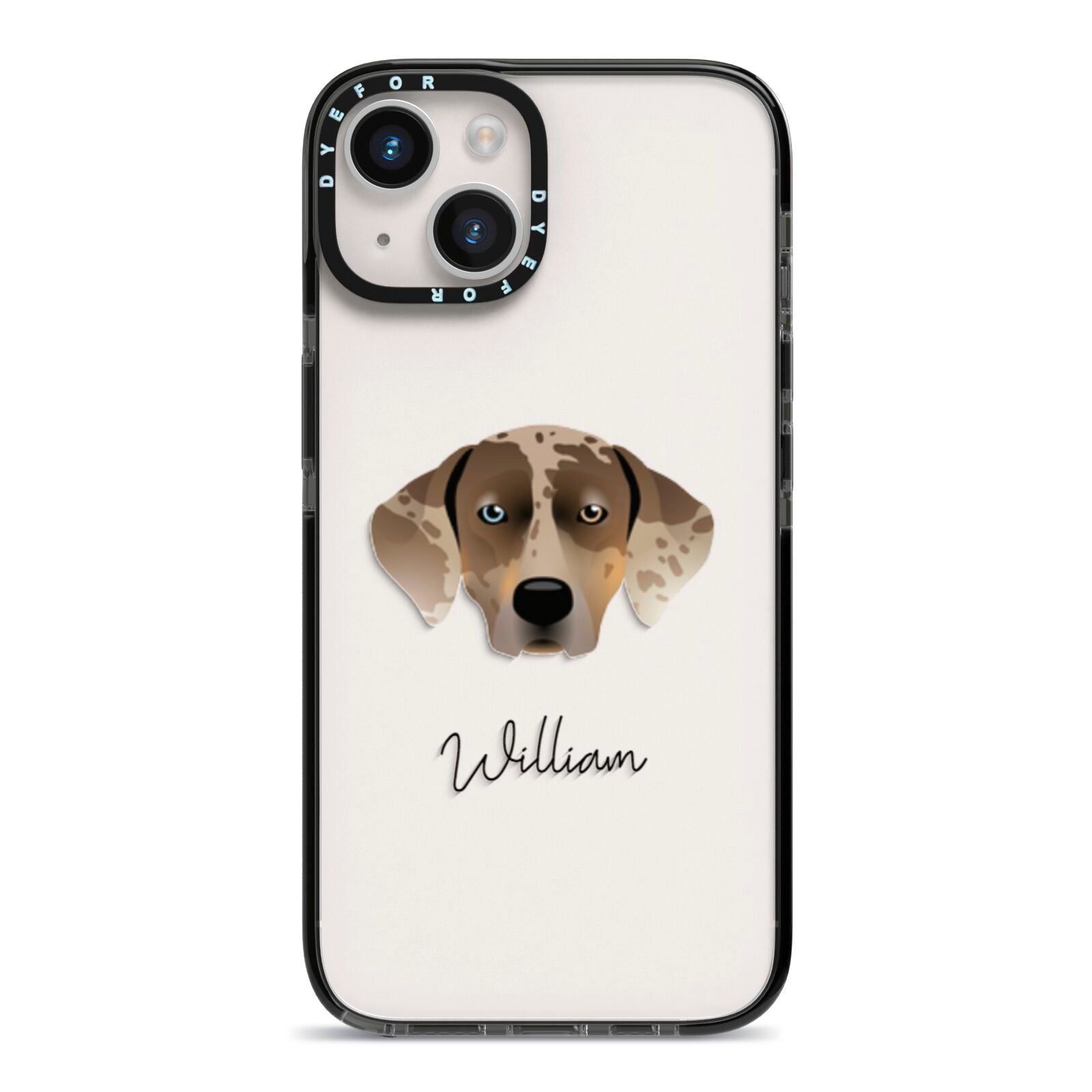 Catahoula Leopard Dog Personalised iPhone 14 Black Impact Case on Silver phone