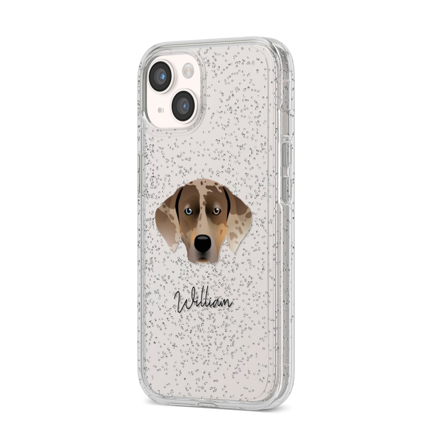Catahoula Leopard Dog Personalised iPhone 14 Glitter Tough Case Starlight Angled Image
