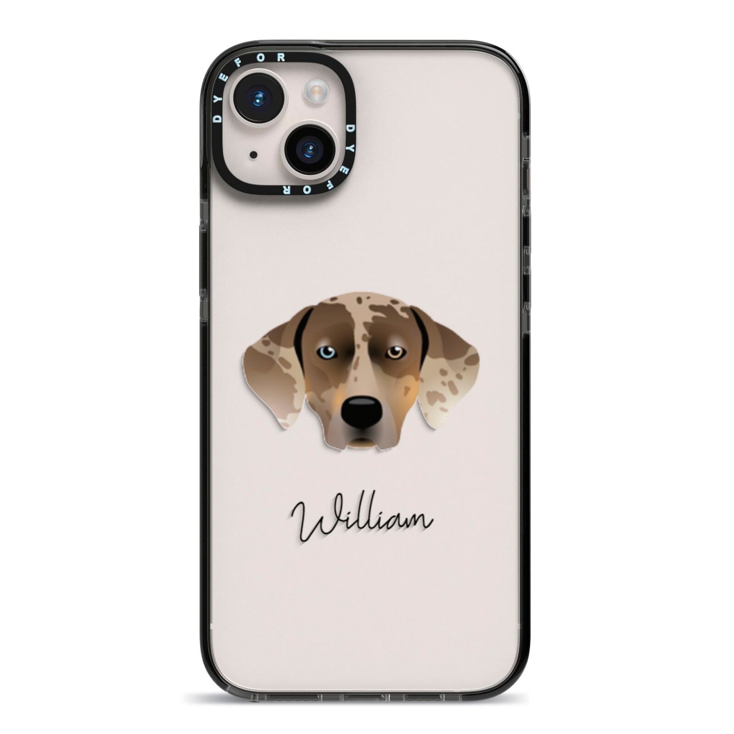 Catahoula Leopard Dog Personalised iPhone 14 Plus Black Impact Case on Silver phone